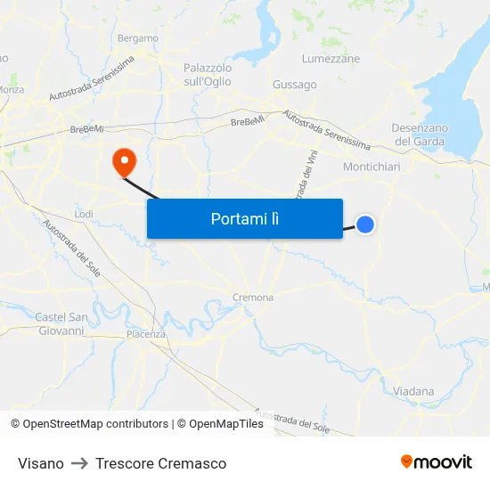 Visano to Trescore Cremasco map