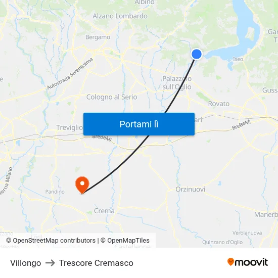 Villongo to Trescore Cremasco map