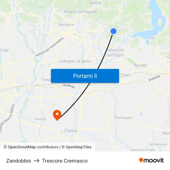 Zandobbio to Trescore Cremasco map
