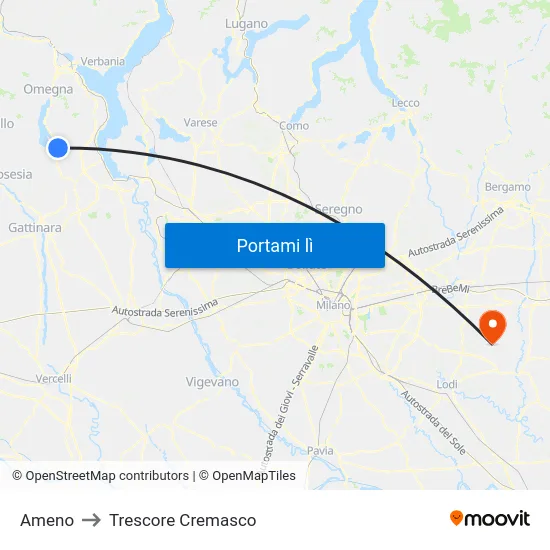 Ameno to Trescore Cremasco map