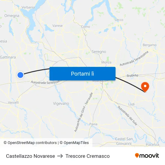 Castellazzo Novarese to Trescore Cremasco map