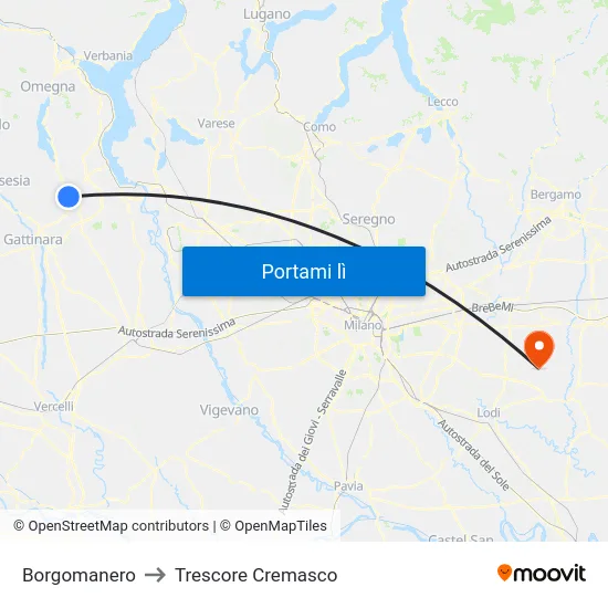 Borgomanero to Trescore Cremasco map