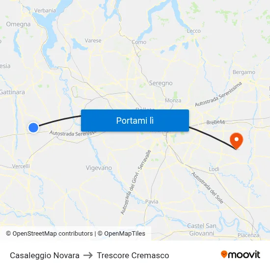 Casaleggio Novara to Trescore Cremasco map