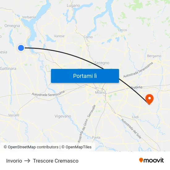 Invorio to Trescore Cremasco map