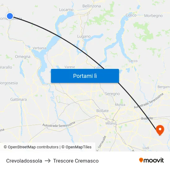 Crevoladossola to Trescore Cremasco map