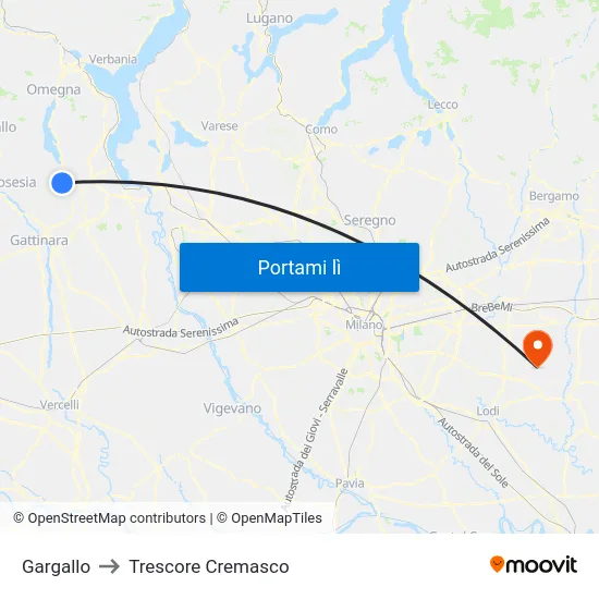 Gargallo to Trescore Cremasco map