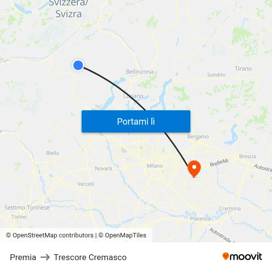 Premia to Trescore Cremasco map