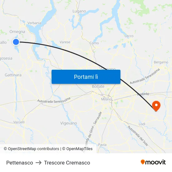 Pettenasco to Trescore Cremasco map