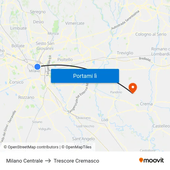 Milano Centrale to Trescore Cremasco map
