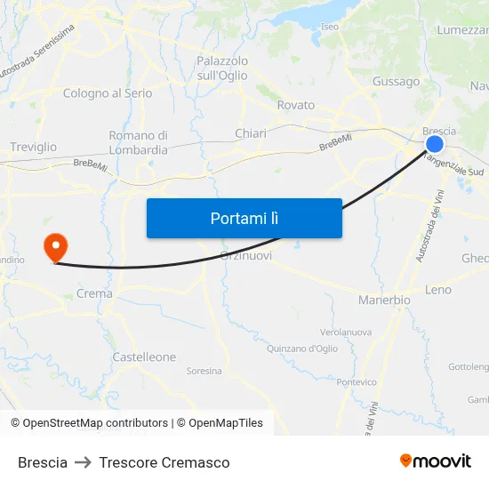 Brescia to Trescore Cremasco map