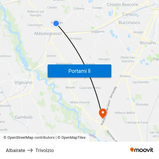 Albairate to Trivolzio map