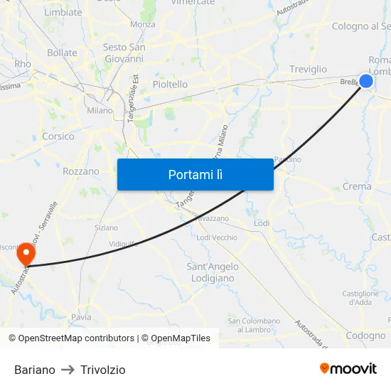 Bariano to Trivolzio map