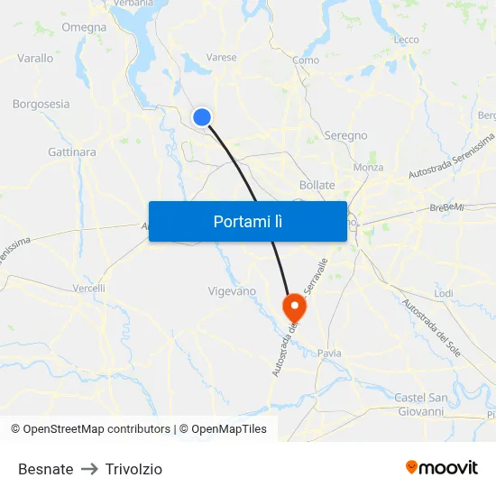 Besnate to Trivolzio map