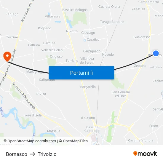 Bornasco to Trivolzio map