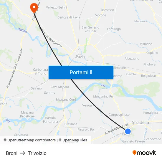 Broni to Trivolzio map