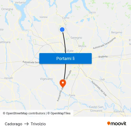 Cadorago to Trivolzio map