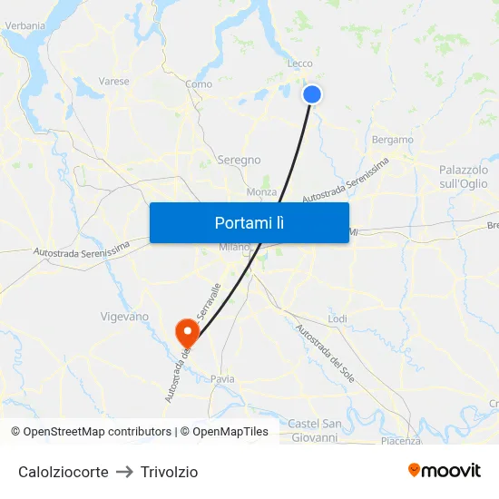 Calolziocorte to Trivolzio map