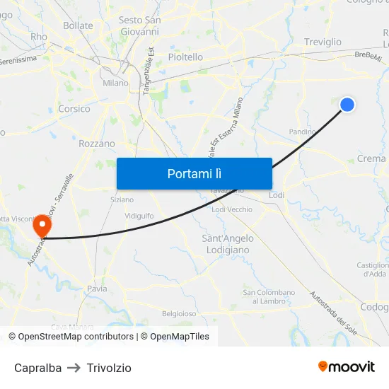 Capralba to Trivolzio map