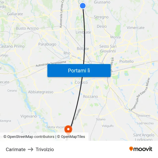 Carimate to Trivolzio map