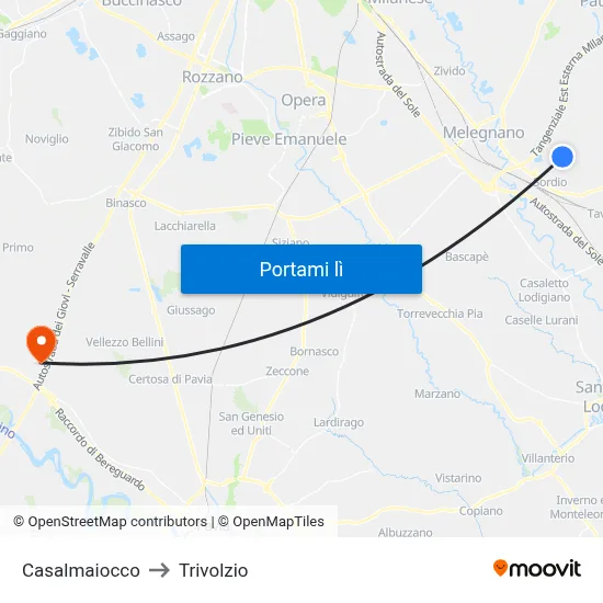 Casalmaiocco to Trivolzio map