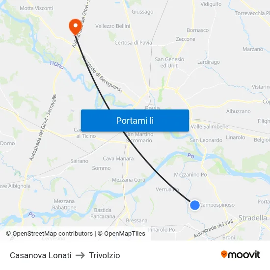 Casanova Lonati to Trivolzio map