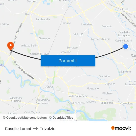 Caselle Lurani to Trivolzio map