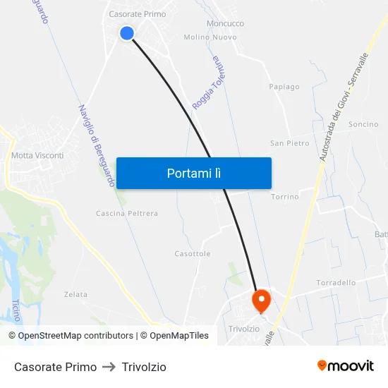 Casorate Primo to Trivolzio map