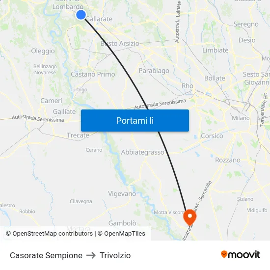 Casorate Sempione to Trivolzio map