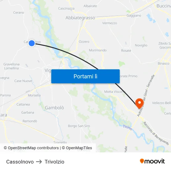Cassolnovo to Trivolzio map