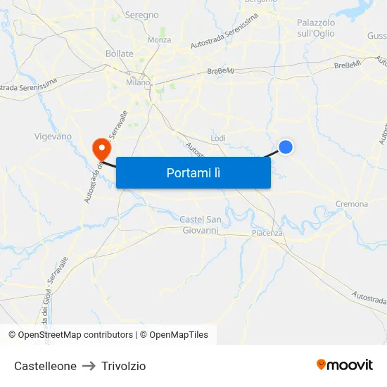 Castelleone to Trivolzio map