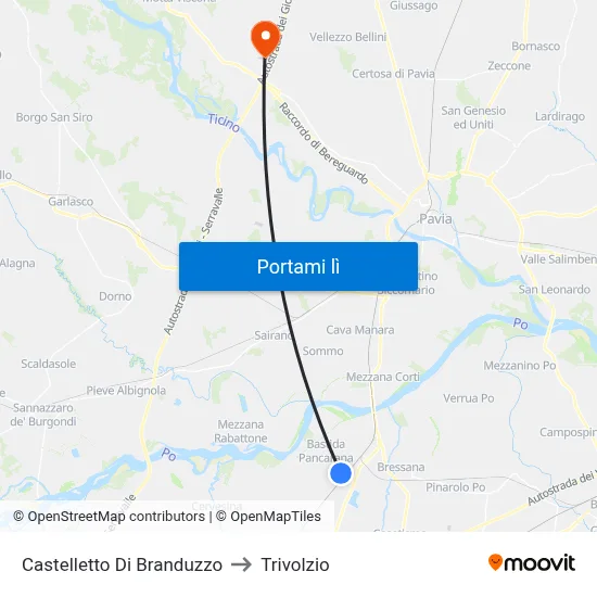 Castelletto Di Branduzzo to Trivolzio map