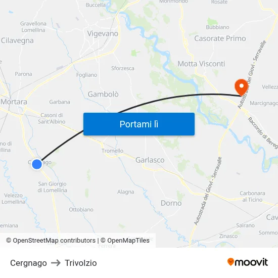 Cergnago to Trivolzio map