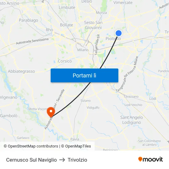 Cernusco Sul Naviglio to Trivolzio map