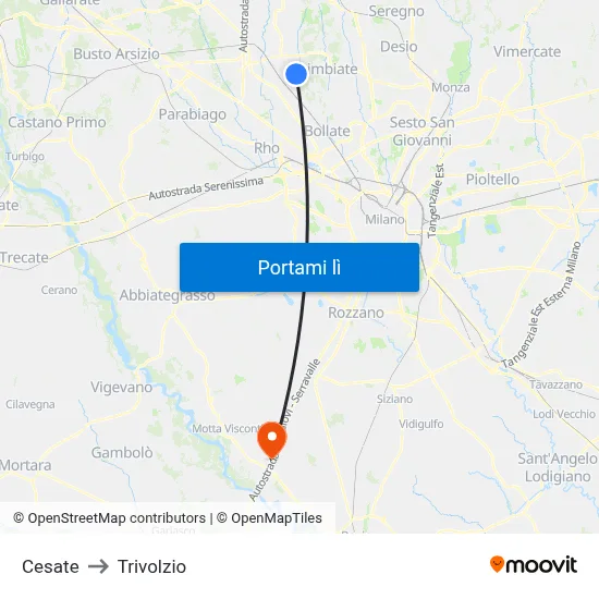 Cesate to Trivolzio map