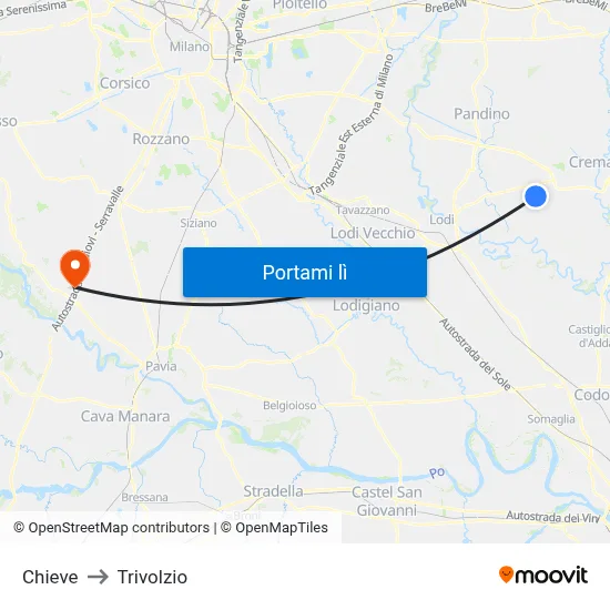 Chieve to Trivolzio map