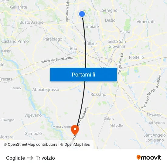 Cogliate to Trivolzio map