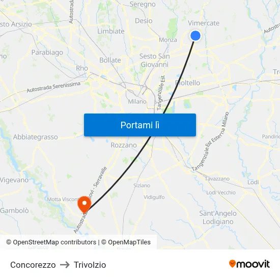 Concorezzo to Trivolzio map