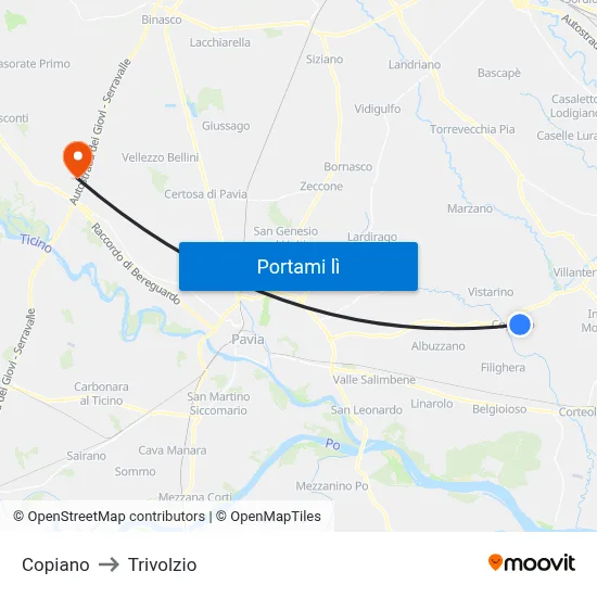 Copiano to Trivolzio map