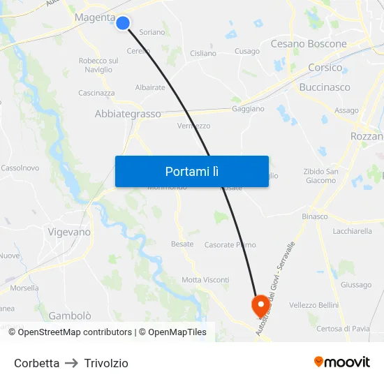 Corbetta to Trivolzio map
