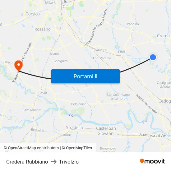 Credera Rubbiano to Trivolzio map