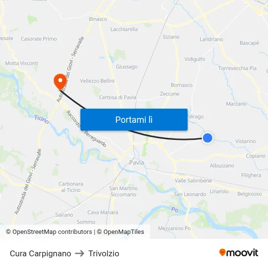 Cura Carpignano to Trivolzio map