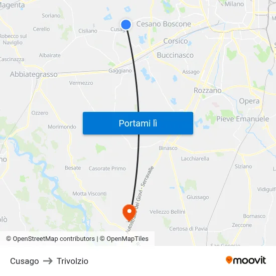 Cusago to Trivolzio map