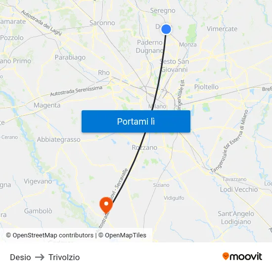 Desio to Trivolzio map