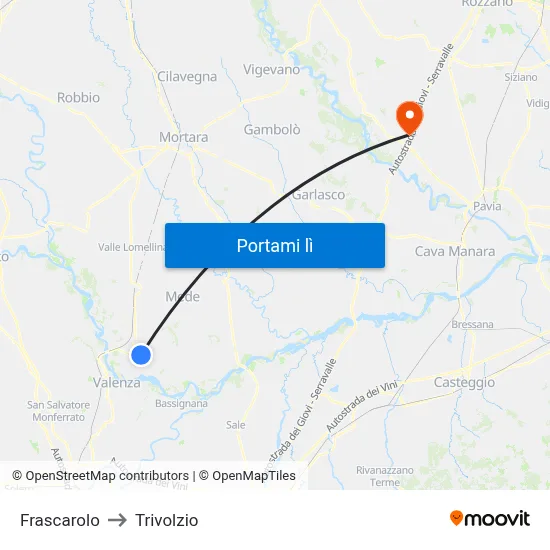 Frascarolo to Trivolzio map