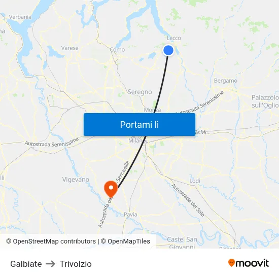Galbiate to Trivolzio map