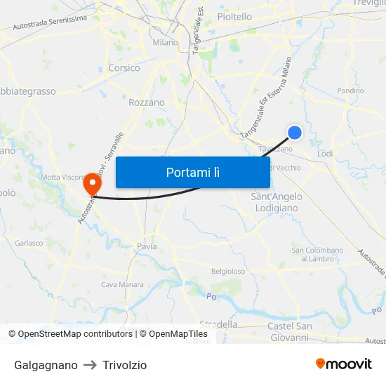 Galgagnano to Trivolzio map