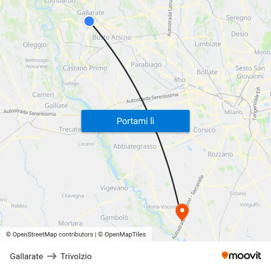 Gallarate to Trivolzio map