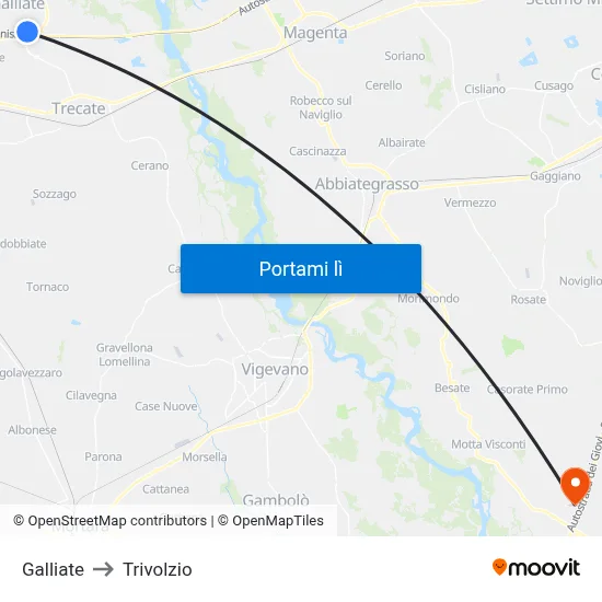 Galliate to Trivolzio map