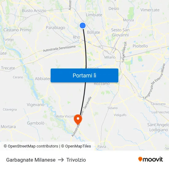 Garbagnate Milanese to Trivolzio map