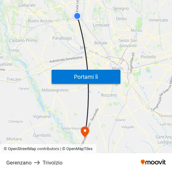 Gerenzano to Trivolzio map